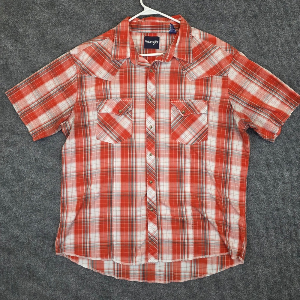 Wrangler Western Shirt Mens XXL Red Plaid Short Sleeve Pearl Snap Cowboy